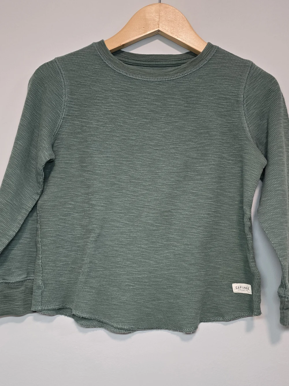 GAP Kid's Long-Sleeve Waffle Knit Top in Sage Layering Fall School Style